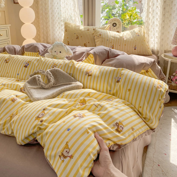 91家纺网 家纺一手货源 找家纺 豫见家纺 2026新款古法水洗仿棉云感纱四件套 晚安小星星