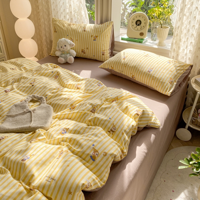 91家纺网 家纺一手货源 找家纺 豫见家纺 2026新款古法水洗仿棉云感纱四件套 晚安小星星