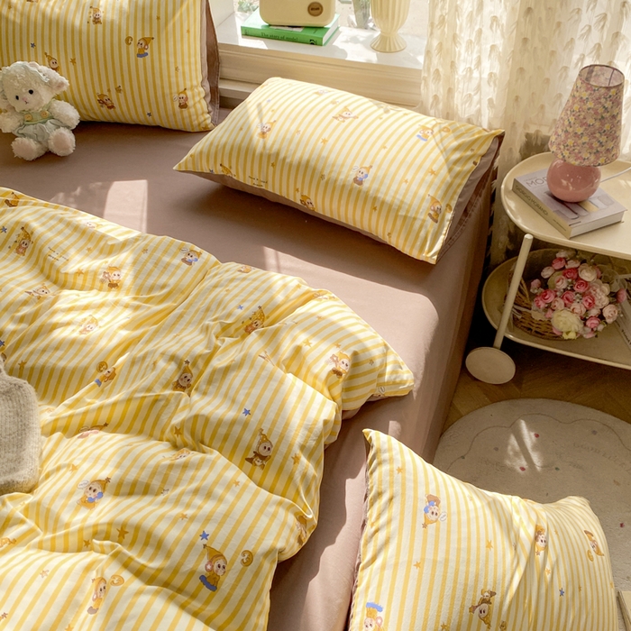 91家纺网 家纺一手货源 找家纺 豫见家纺 2026新款古法水洗仿棉云感纱四件套 晚安小星星