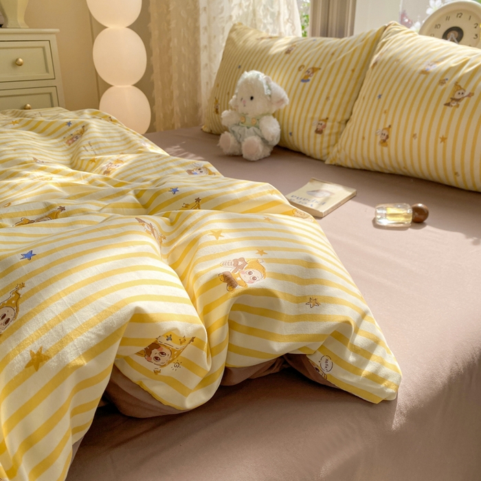 91家纺网 家纺一手货源 找家纺 豫见家纺 2026新款古法水洗仿棉云感纱四件套 晚安小星星