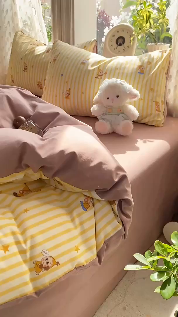 91家纺网 家纺一手货源 找家纺 豫见家纺 2026新款古法水洗仿棉云感纱四件套 晚安小星星