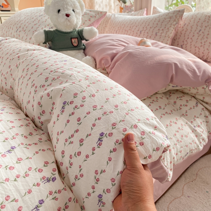 豫见家纺 2026新款古法水洗仿棉云感纱四件套 夏日初恋