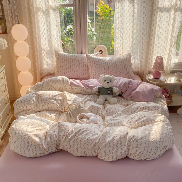 91家纺网 家纺一手货源 找家纺 豫见家纺 2026新款古法水洗仿棉云感纱四件套 夏日初恋