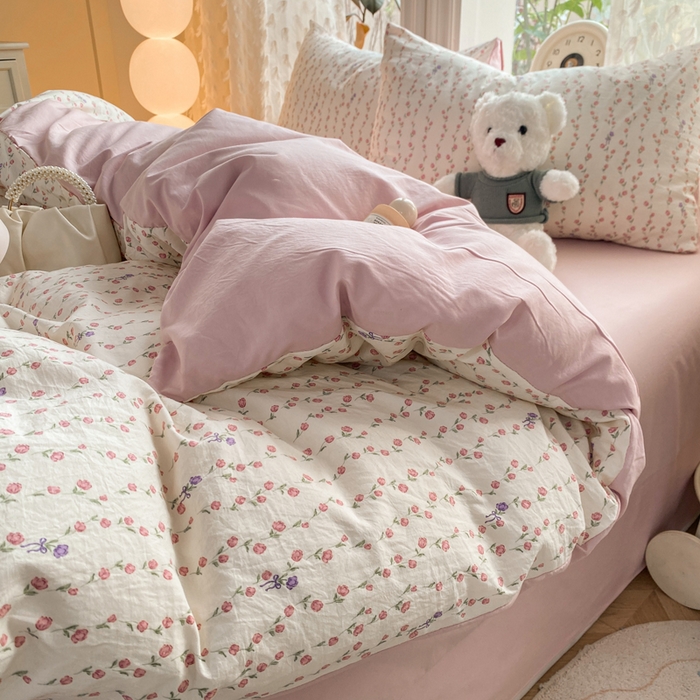 91家纺网 家纺一手货源 找家纺 豫见家纺 2026新款古法水洗仿棉云感纱四件套 夏日初恋