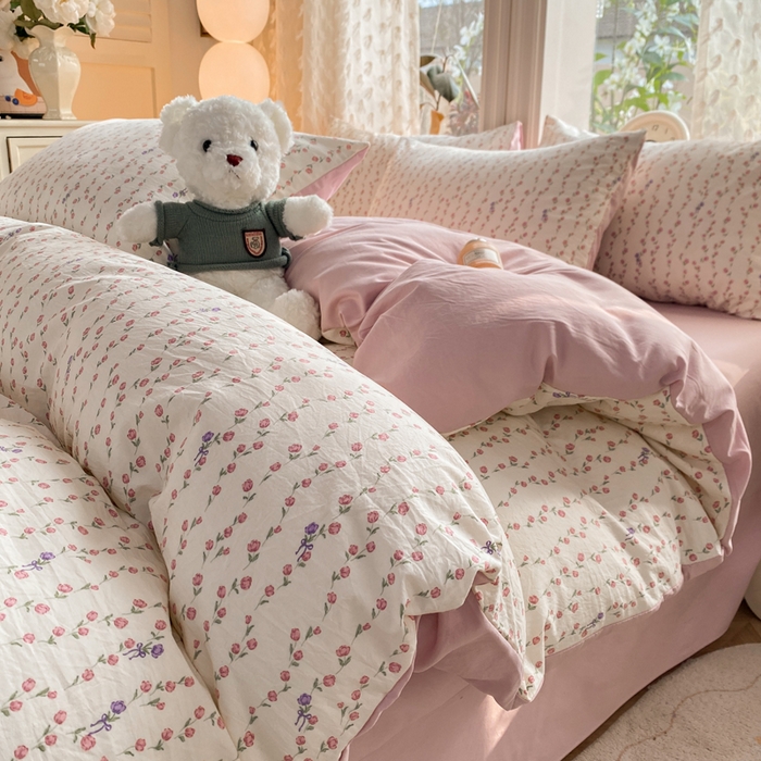 91家纺网 家纺一手货源 找家纺 豫见家纺 2026新款古法水洗仿棉云感纱四件套 夏日初恋