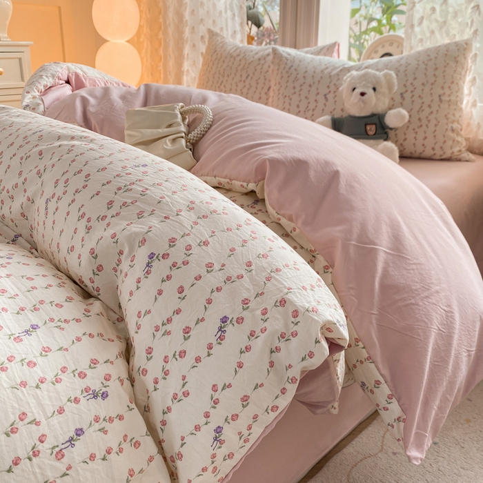 91家纺网 家纺一手货源 找家纺 豫见家纺 2026新款古法水洗仿棉云感纱四件套 夏日初恋