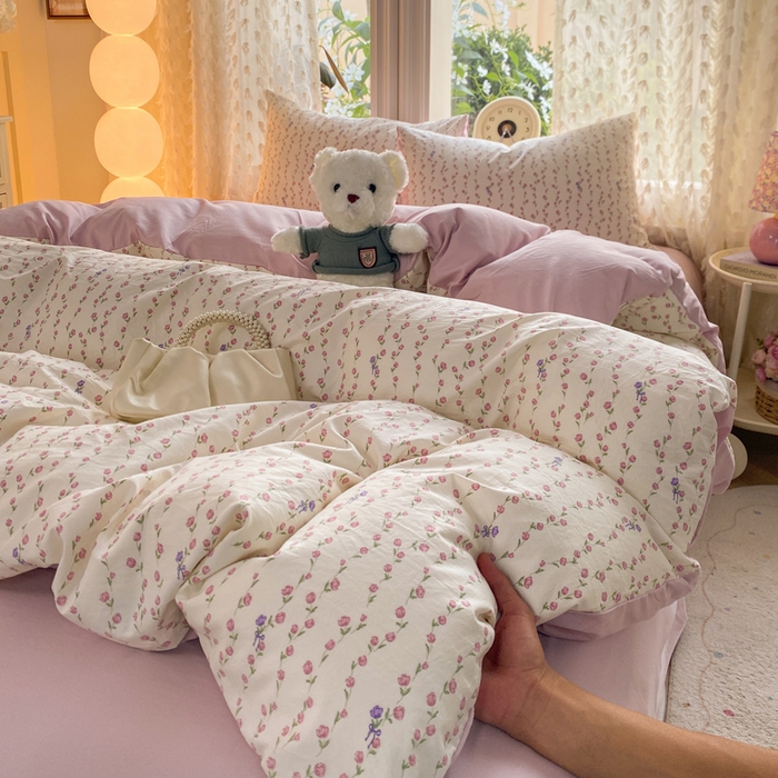 91家纺网 家纺一手货源 找家纺 豫见家纺 2026新款古法水洗仿棉云感纱四件套 夏日初恋