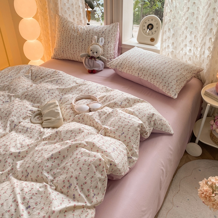 91家纺网 家纺一手货源 找家纺 豫见家纺 2026新款古法水洗仿棉云感纱四件套 夏日初恋