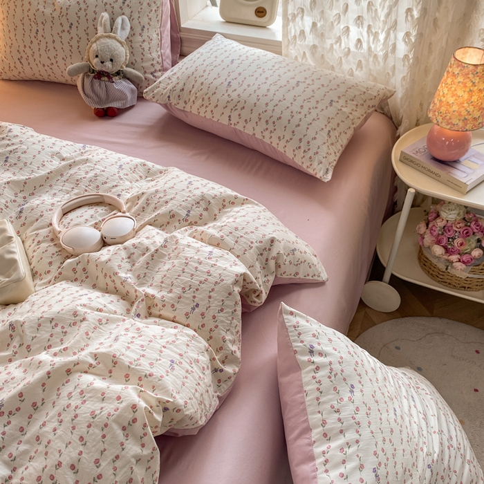 91家纺网 家纺一手货源 找家纺 豫见家纺 2026新款古法水洗仿棉云感纱四件套 夏日初恋