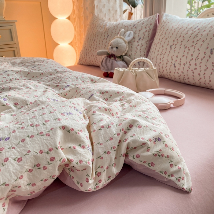 91家纺网 家纺一手货源 找家纺 豫见家纺 2026新款古法水洗仿棉云感纱四件套 夏日初恋