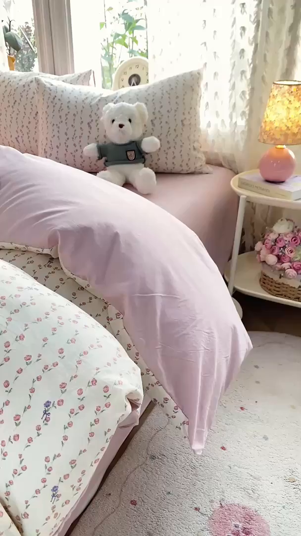 91家纺网 家纺一手货源 找家纺 豫见家纺 2026新款古法水洗仿棉云感纱四件套 夏日初恋