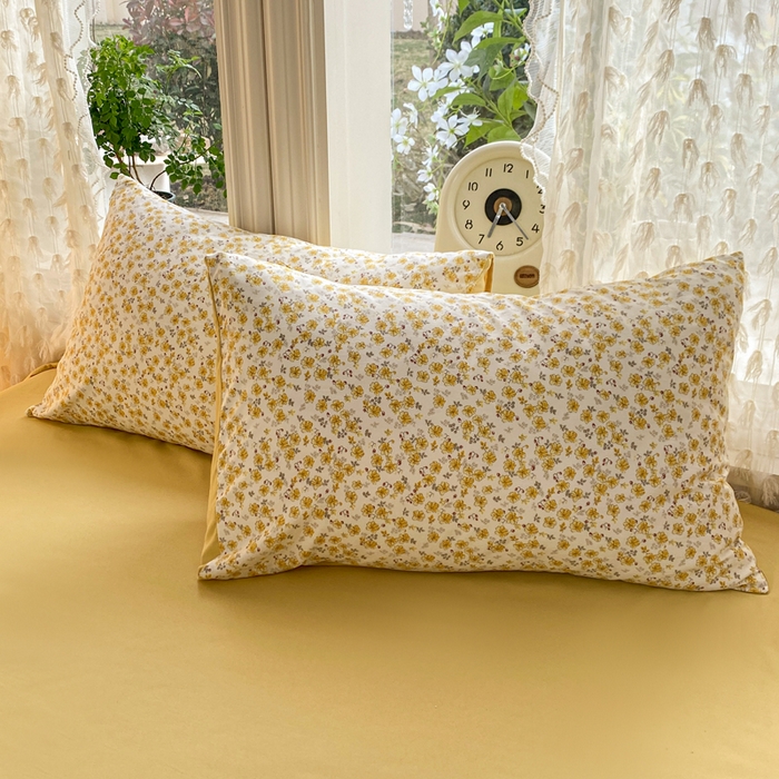 91家纺网 家纺一手货源 找家纺 豫见家纺 2026新款古法水洗仿棉云感纱四件套 小黄花