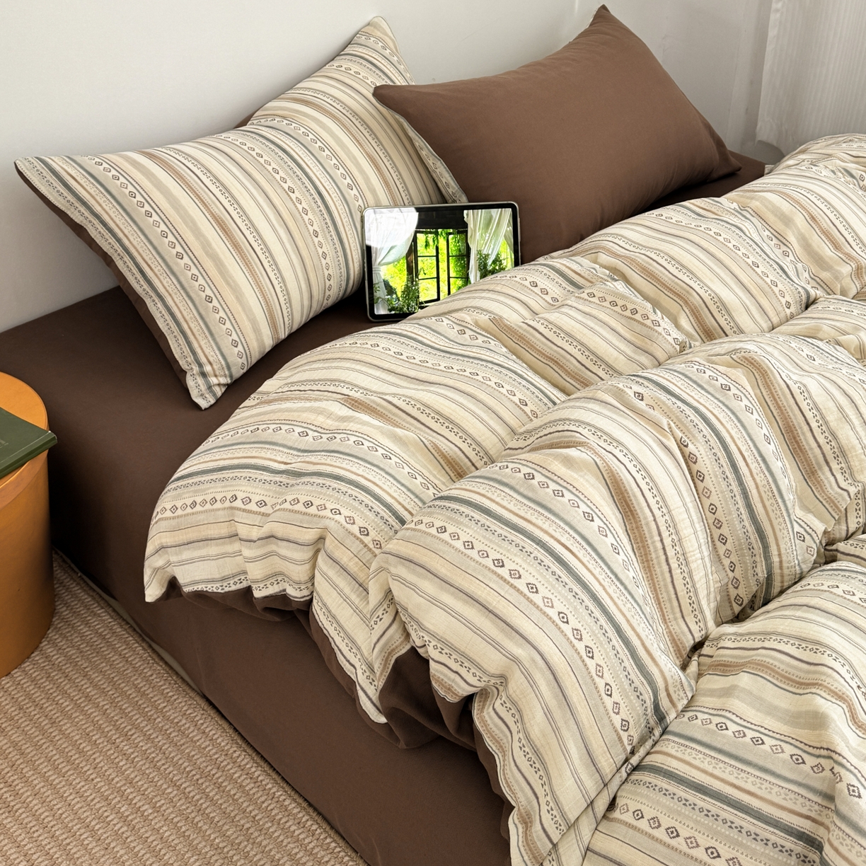 91家纺网 家纺一手货源 找家纺 三朵家纺 2026春夏新款纯天然棉麻舒适简约风四件套 布拉德