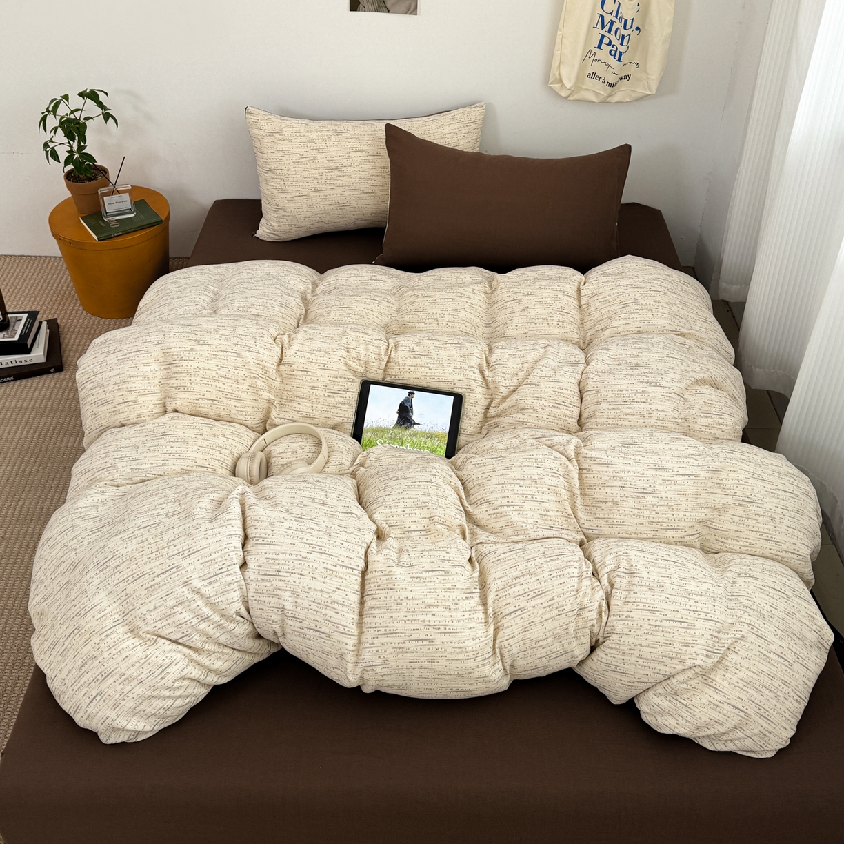 91家纺网 家纺一手货源 找家纺 三朵家纺 2026春夏新款纯天然棉麻舒适简约风四件套 旧时光