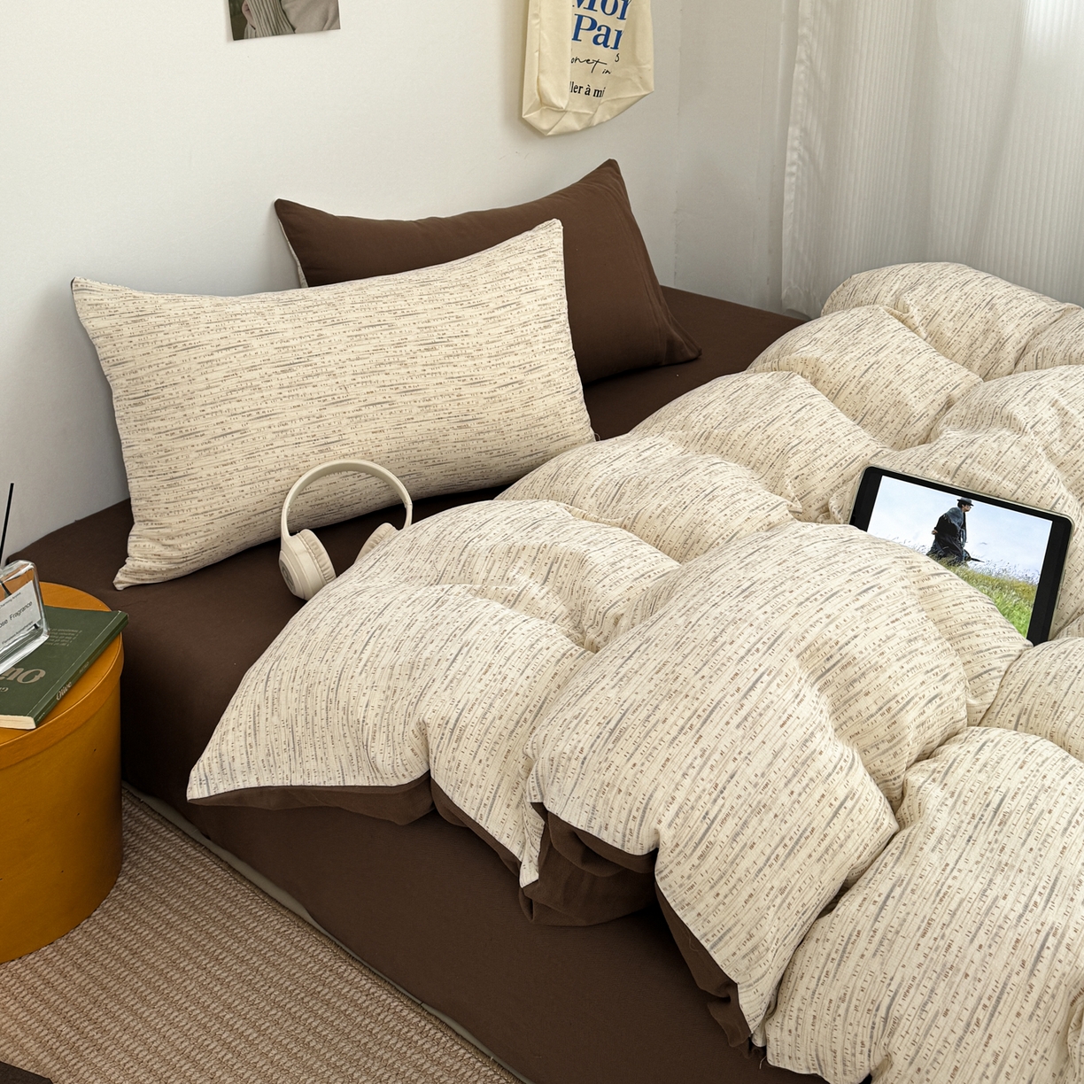 91家纺网 家纺一手货源 找家纺 三朵家纺 2026春夏新款纯天然棉麻舒适简约风四件套 旧时光