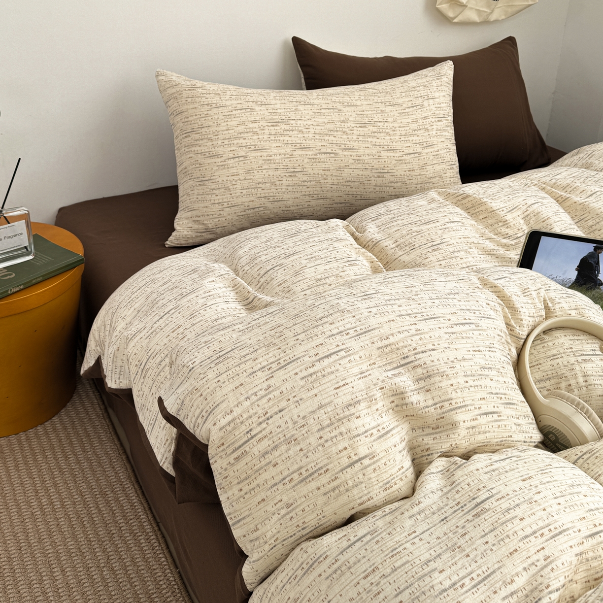 91家纺网 家纺一手货源 找家纺 三朵家纺 2026春夏新款纯天然棉麻舒适简约风四件套 旧时光