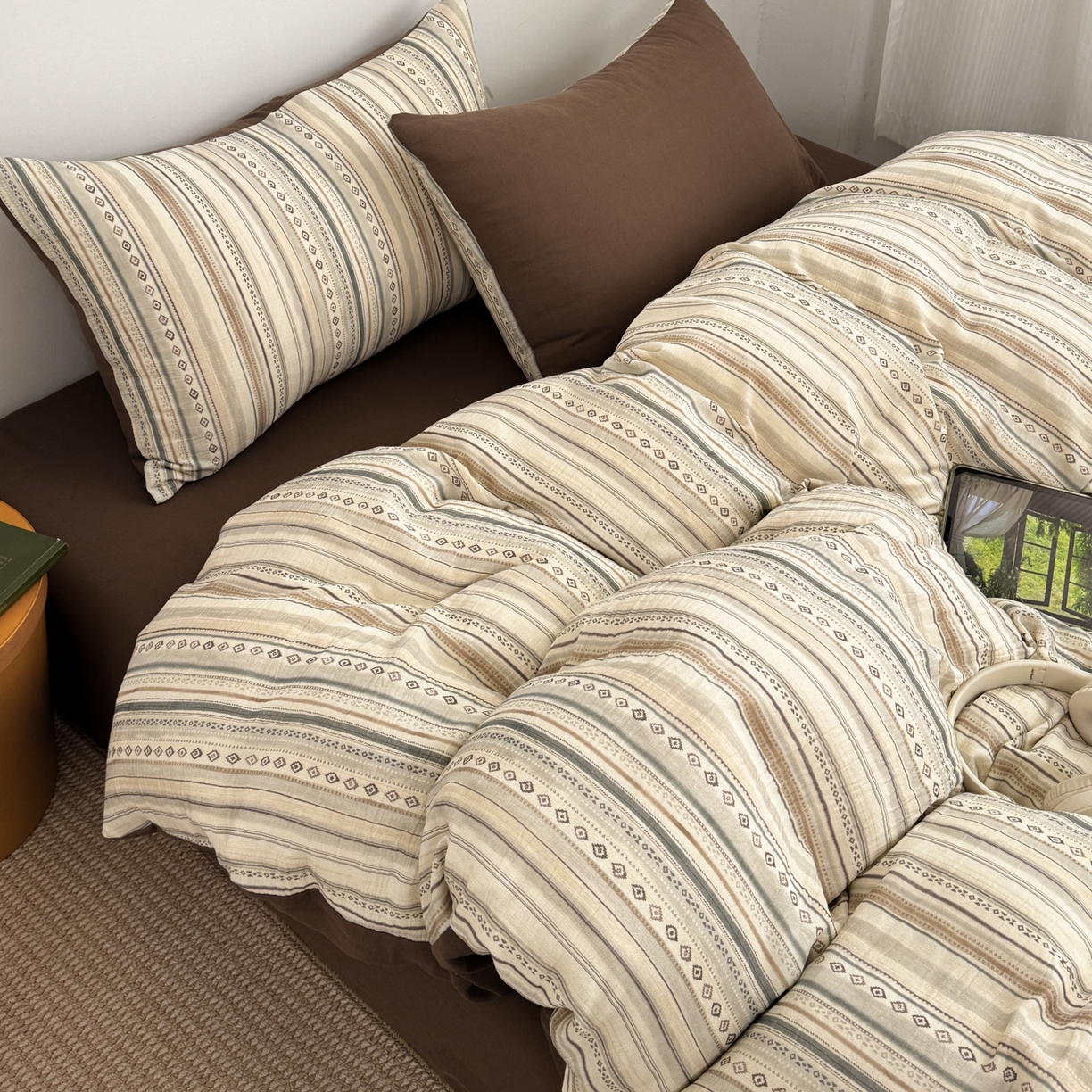 91家纺网 家纺一手货源 找家纺 三朵家纺 2026春夏新款纯天然棉麻舒适简约风四件套 布拉德