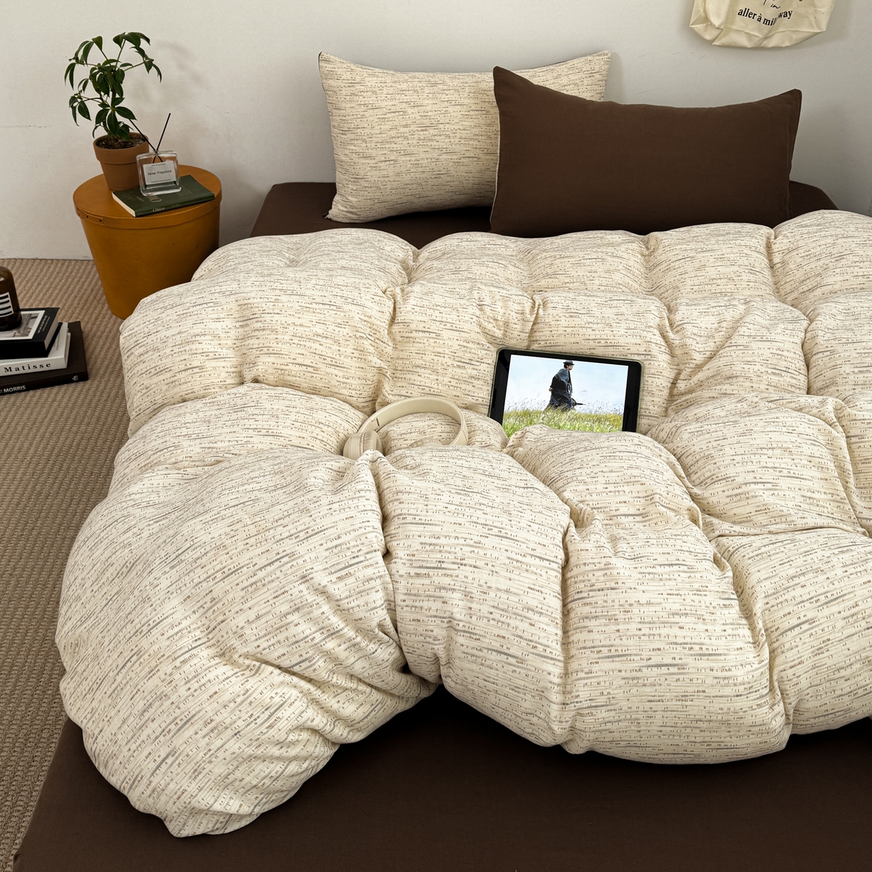 三朵家纺 2026春夏新款纯天然棉麻舒适简约风四件套 旧时光