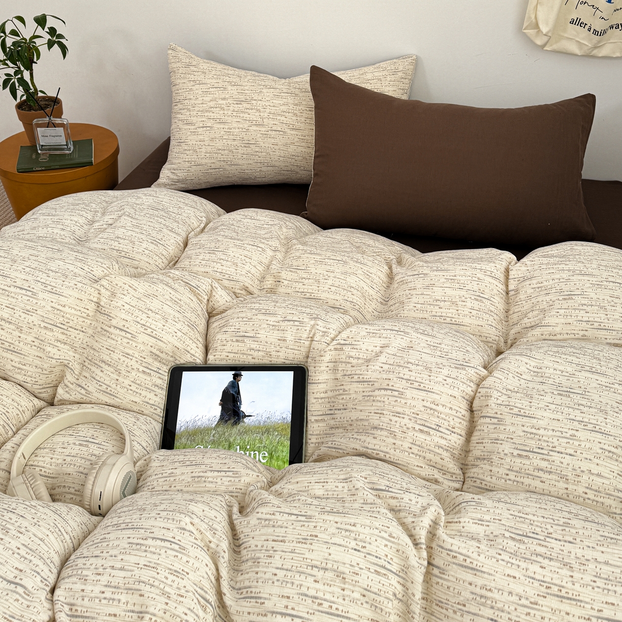 91家纺网 家纺一手货源 找家纺 三朵家纺 2026春夏新款纯天然棉麻舒适简约风四件套 旧时光