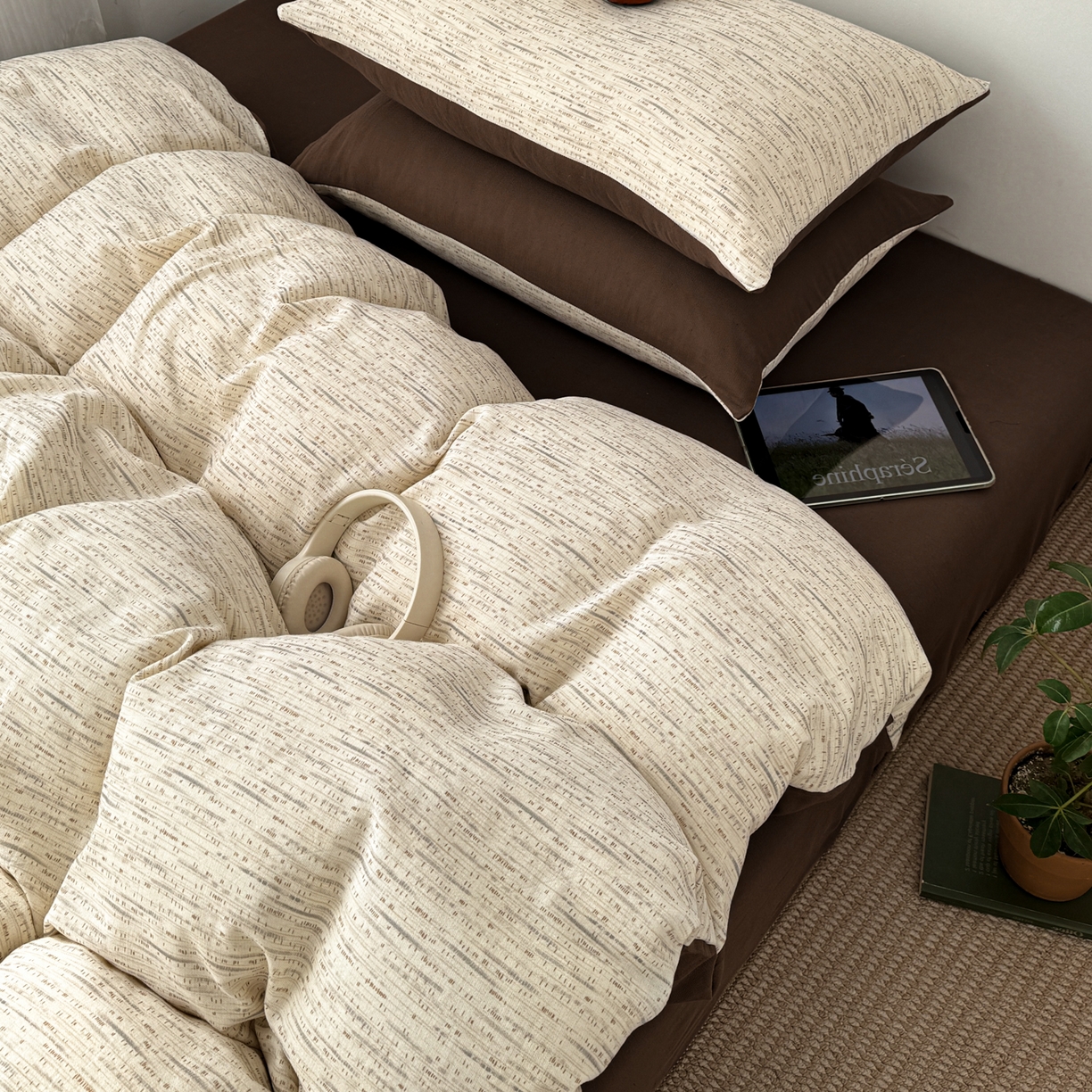 91家纺网 家纺一手货源 找家纺 三朵家纺 2026春夏新款纯天然棉麻舒适简约风四件套 旧时光