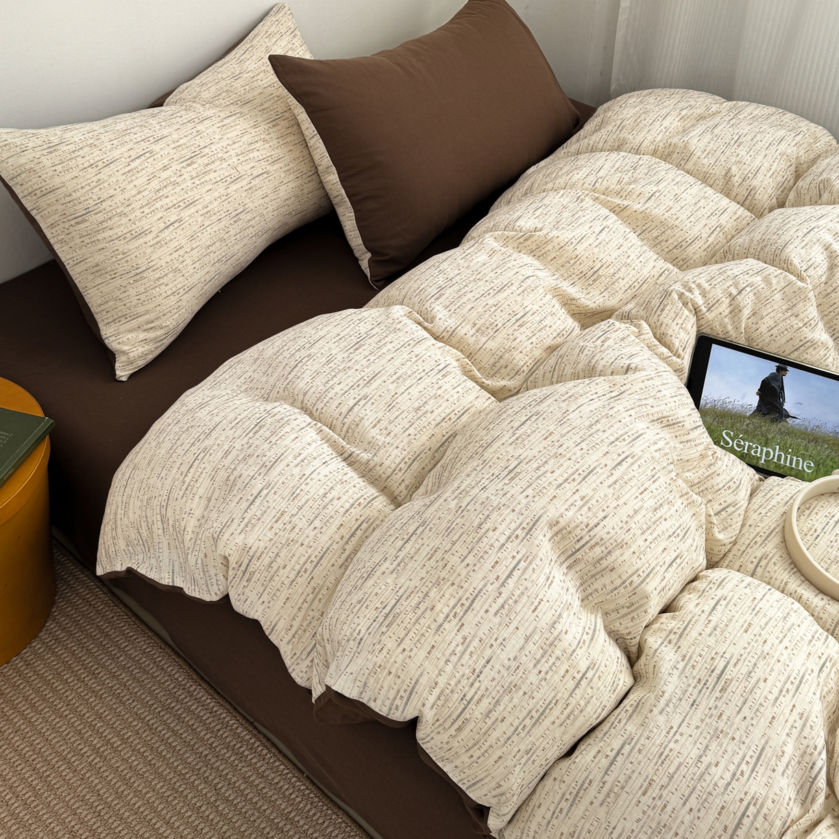 91家纺网 家纺一手货源 找家纺 三朵家纺 2026春夏新款纯天然棉麻舒适简约风四件套 旧时光