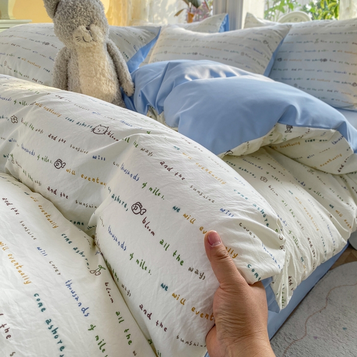 豫见家纺 2026新款古法水洗仿棉云感纱四件套 小猫钓鱼