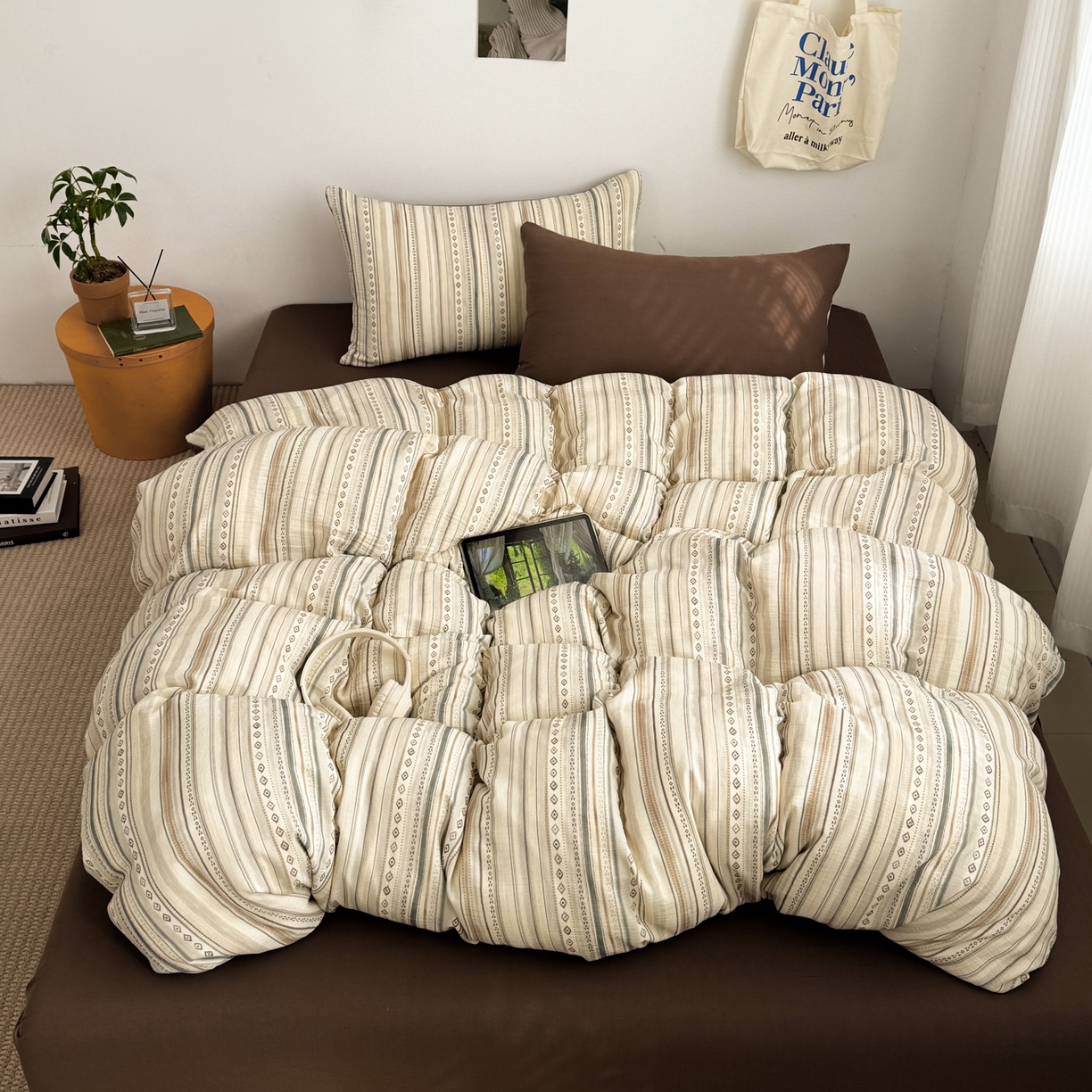 91家纺网 家纺一手货源 找家纺 三朵家纺 2026春夏新款纯天然棉麻舒适简约风四件套 布拉德