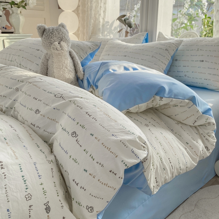 91家纺网 家纺一手货源 找家纺 豫见家纺 2026新款古法水洗仿棉云感纱四件套 小猫钓鱼