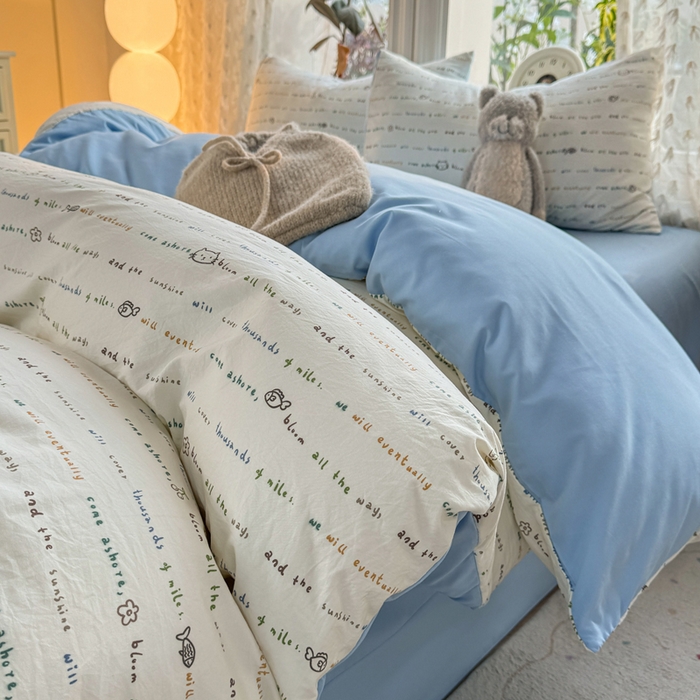 91家纺网 家纺一手货源 找家纺 豫见家纺 2026新款古法水洗仿棉云感纱四件套 小猫钓鱼