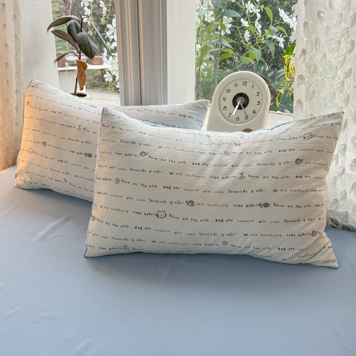 91家纺网 家纺一手货源 找家纺 豫见家纺 2026新款古法水洗仿棉云感纱四件套 小猫钓鱼