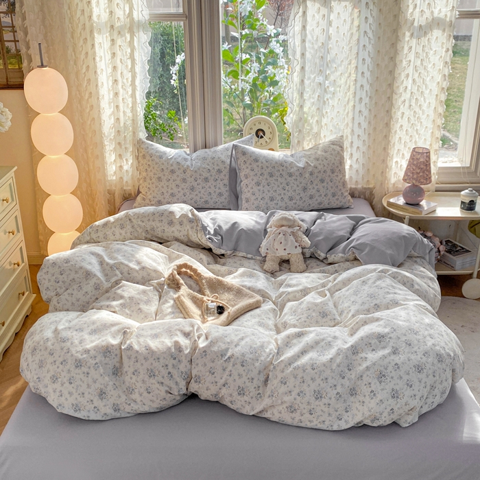 91家纺网 家纺一手货源 找家纺 豫见家纺 2026新款古法水洗仿棉云感纱四件套 小幸福