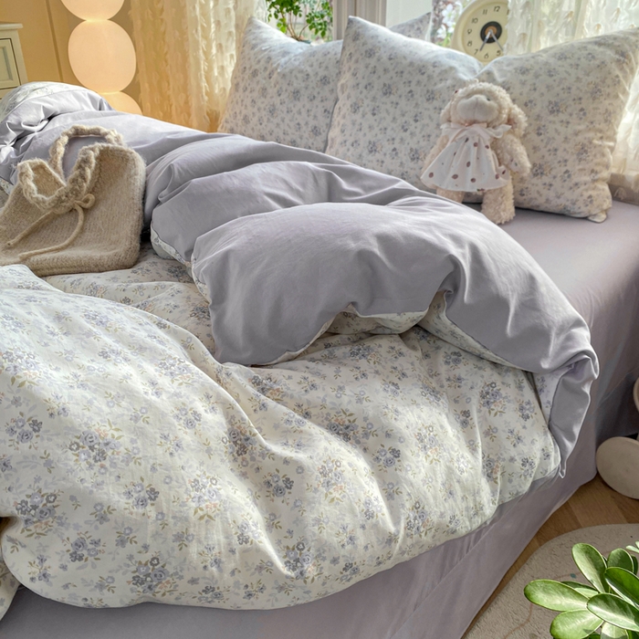 91家纺网 家纺一手货源 找家纺 豫见家纺 2026新款古法水洗仿棉云感纱四件套 小幸福