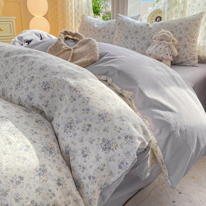 91家纺网 家纺一手货源 找家纺 豫见家纺 2026新款古法水洗仿棉云感纱四件套 小幸福