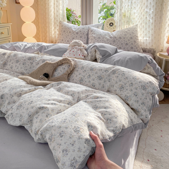 91家纺网 家纺一手货源 找家纺 豫见家纺 2026新款古法水洗仿棉云感纱四件套 小幸福