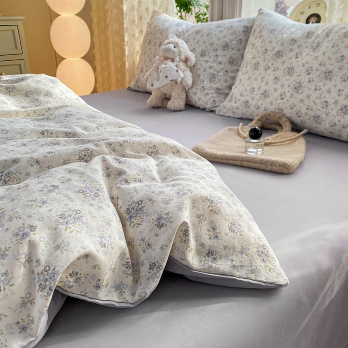 91家纺网 家纺一手货源 找家纺 豫见家纺 2026新款古法水洗仿棉云感纱四件套 小幸福