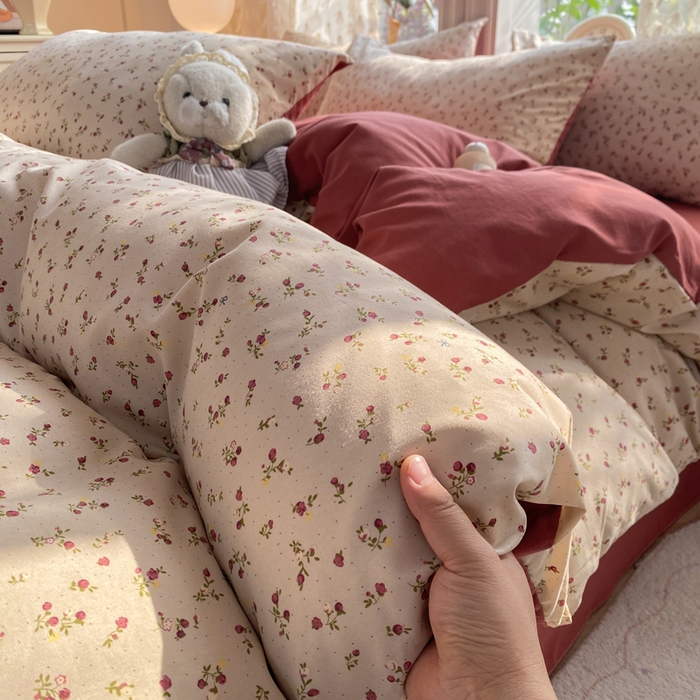 豫见家纺 2026新款古法水洗仿棉云感纱四件套 樱川桃井