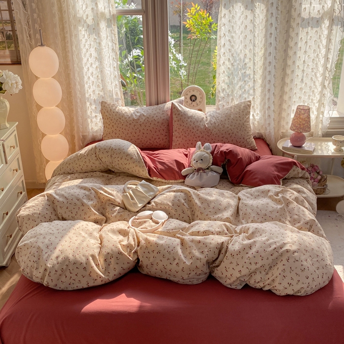 91家纺网 家纺一手货源 找家纺 豫见家纺 2026新款古法水洗仿棉云感纱四件套 樱川桃井