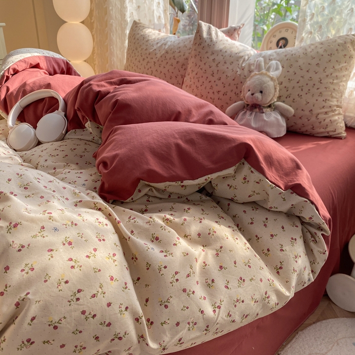 91家纺网 家纺一手货源 找家纺 豫见家纺 2026新款古法水洗仿棉云感纱四件套 樱川桃井