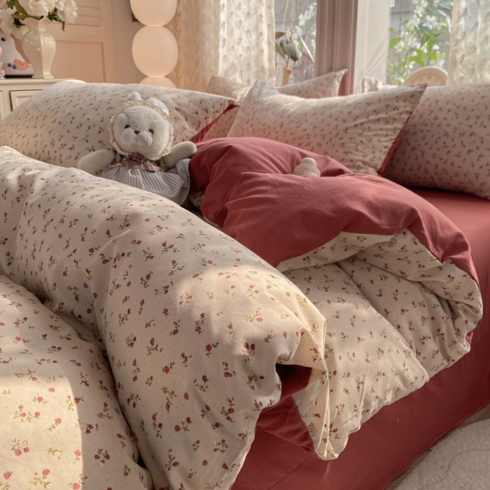 91家纺网 家纺一手货源 找家纺 豫见家纺 2026新款古法水洗仿棉云感纱四件套 樱川桃井