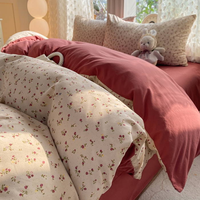 91家纺网 家纺一手货源 找家纺 豫见家纺 2026新款古法水洗仿棉云感纱四件套 樱川桃井