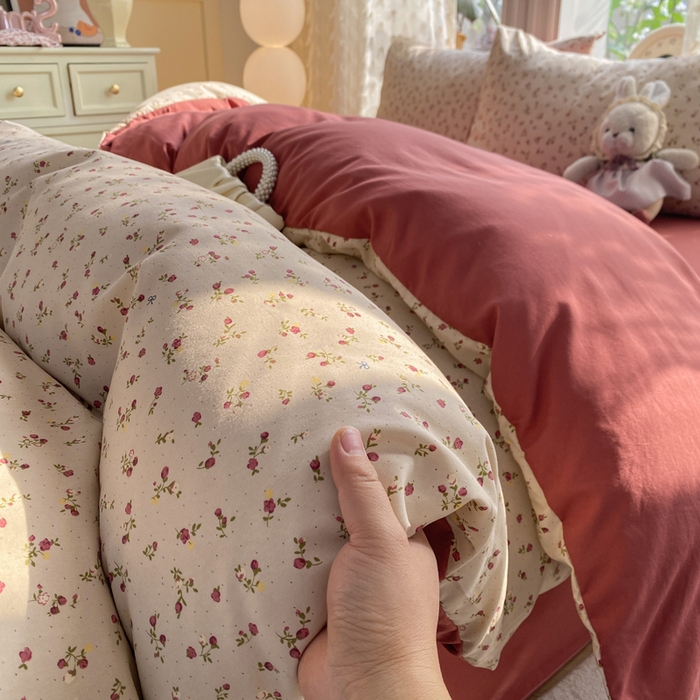 91家纺网 家纺一手货源 找家纺 豫见家纺 2026新款古法水洗仿棉云感纱四件套 樱川桃井