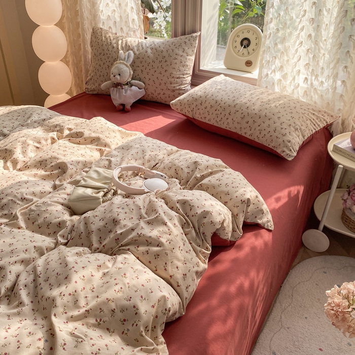 91家纺网 家纺一手货源 找家纺 豫见家纺 2026新款古法水洗仿棉云感纱四件套 樱川桃井