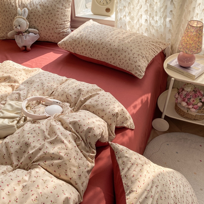 91家纺网 家纺一手货源 找家纺 豫见家纺 2026新款古法水洗仿棉云感纱四件套 樱川桃井