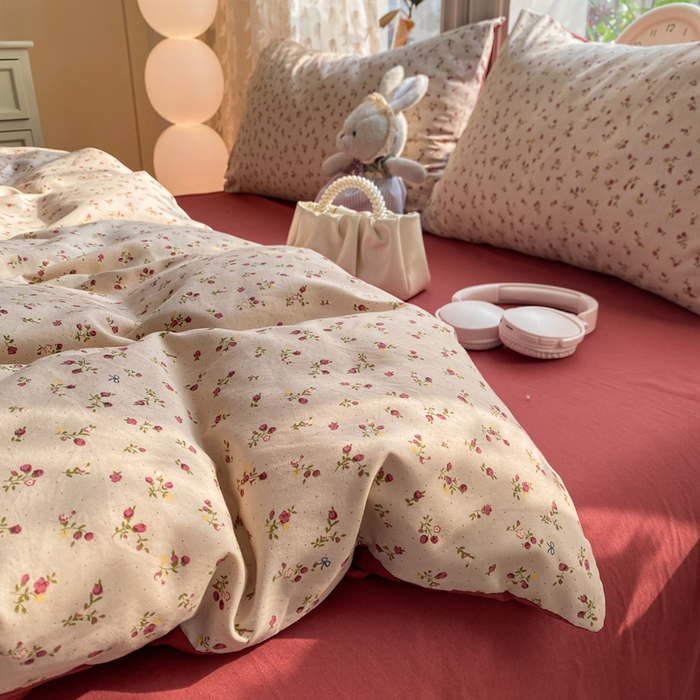 91家纺网 家纺一手货源 找家纺 豫见家纺 2026新款古法水洗仿棉云感纱四件套 樱川桃井