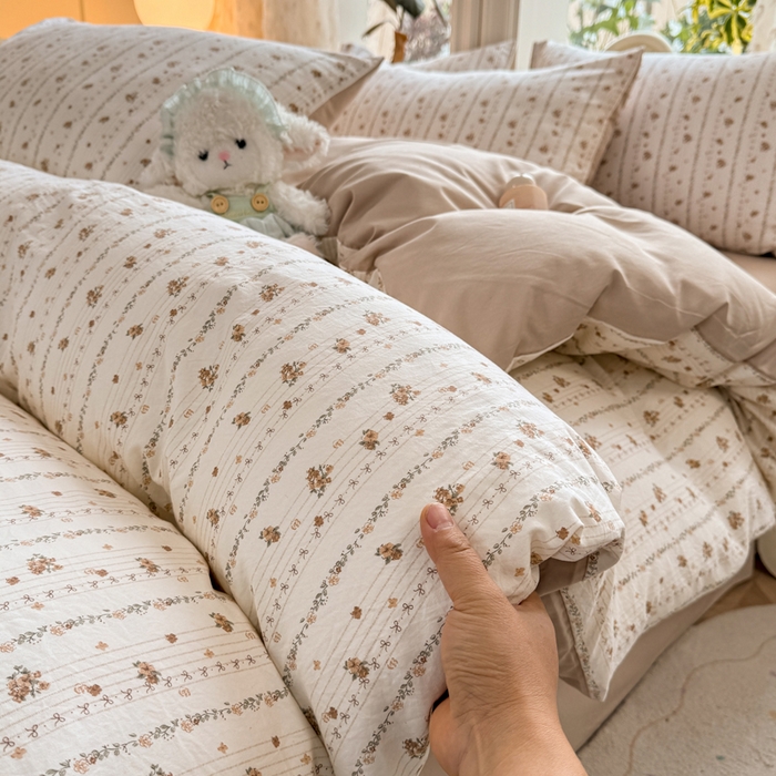 豫见家纺 2026新款古法水洗仿棉云感纱四件套 知秋