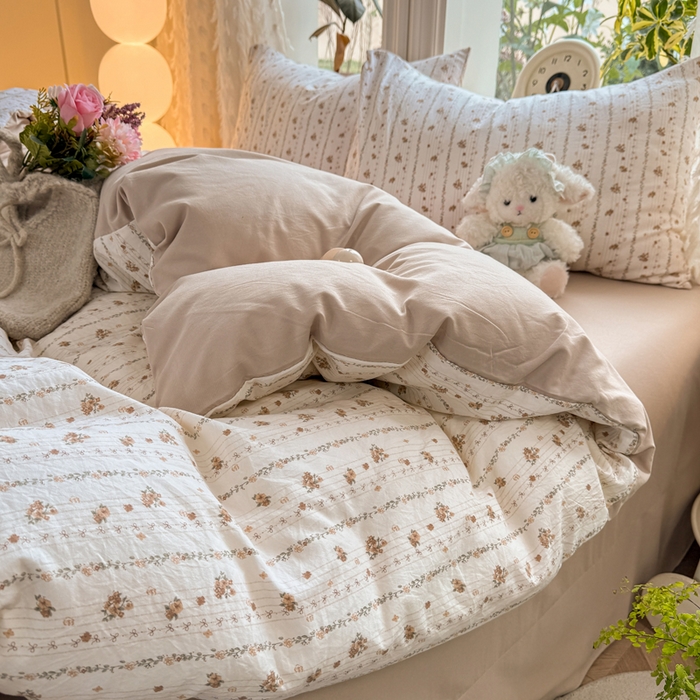 91家纺网 家纺一手货源 找家纺 豫见家纺 2026新款古法水洗仿棉云感纱四件套 知秋