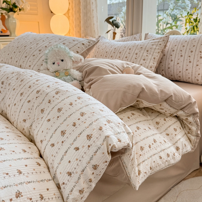 91家纺网 家纺一手货源 找家纺 豫见家纺 2026新款古法水洗仿棉云感纱四件套 知秋