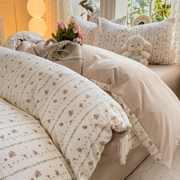 91家纺网 家纺一手货源 找家纺 豫见家纺 2026新款古法水洗仿棉云感纱四件套 知秋