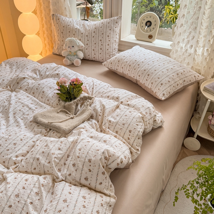 91家纺网 家纺一手货源 找家纺 豫见家纺 2026新款古法水洗仿棉云感纱四件套 知秋