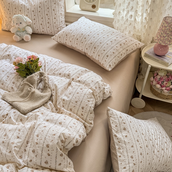 91家纺网 家纺一手货源 找家纺 豫见家纺 2026新款古法水洗仿棉云感纱四件套 知秋